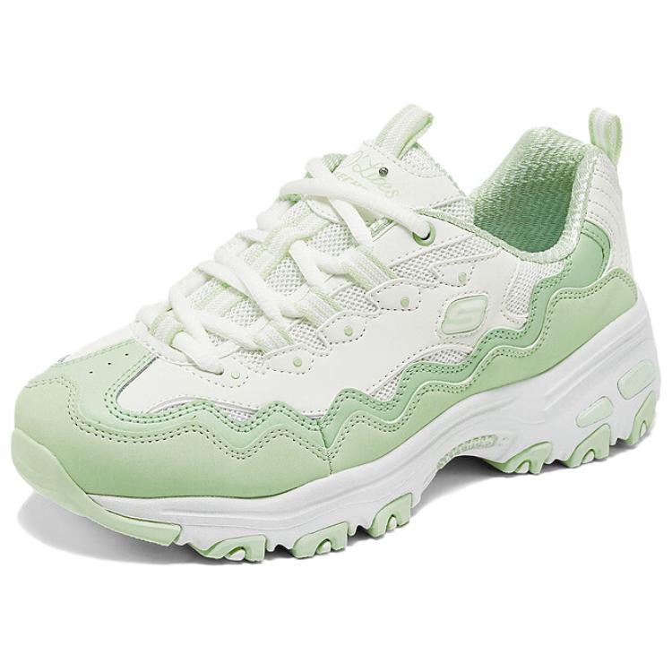 Skechers DLites Fashion Comfortable Durable Low-Top Dad Shoes Women Sneaker White Green 149792-NTGR