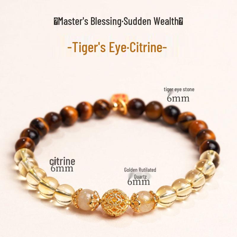 

Unisex Amethyst, Rose Quartz & Tiger Eye Stone Bracelet, Double-Layered Strawberry Crystal & Southern Red Design