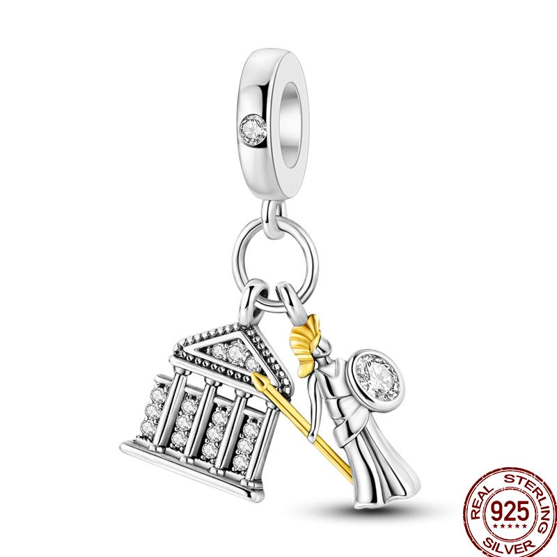 Copper Art Golden Zircon Saturn Flower Butterfly Charm Beads Suitable For 3Mm Original Bracelet Jewelry