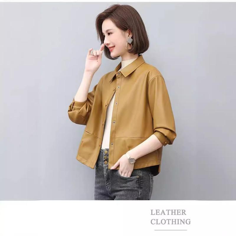 Women's Leather Jacket Spring and Autumn Korean Style PU Leather Jacket Loose Short Motorcycle Leather Jacket