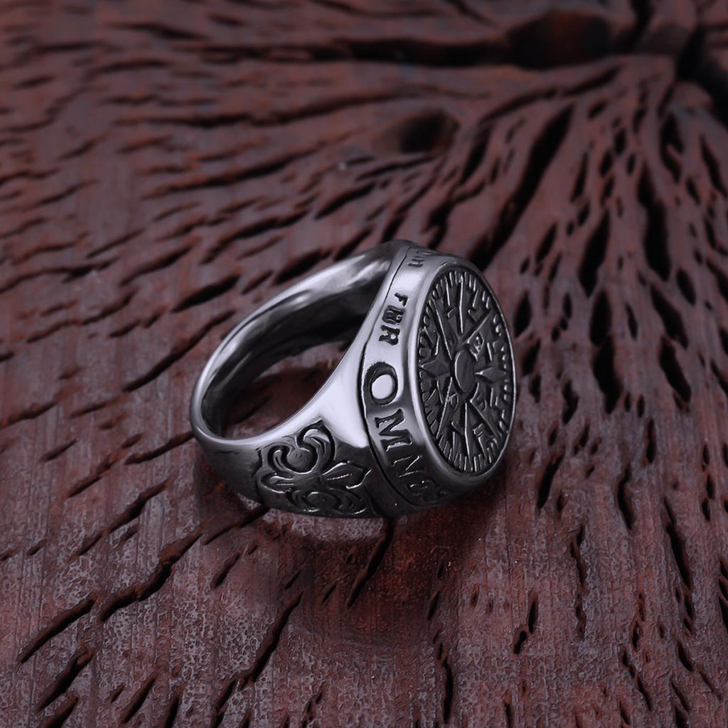 Stainless Steel Vikings Compass Iris Flower Ring Men Women Fashion Handmade Quality Finger Jewelry Gift for Boyfriend