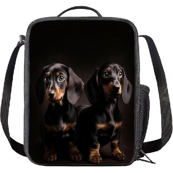 Милая сумка-тоут для ланча с щенком хаски, изолированная, моющаяся, школьная сумка-холодильник 3D Dachshund-Black