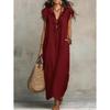 2026 Spring/Summer New Bohemian Style Long Dress for Women with Flutter Sleeves, Casual Solid Color Long Dress