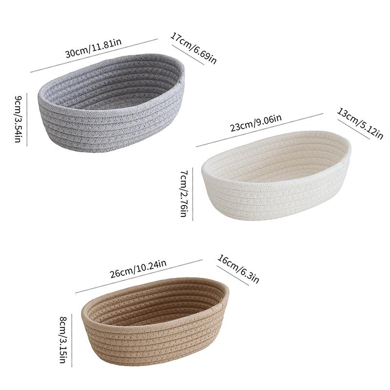 Cotton Rope Storage Basket Storage Box Desktop Sundries Cosmetics Snacks Entrance Hand-Woven Cotton Rope Storage Basket Oval