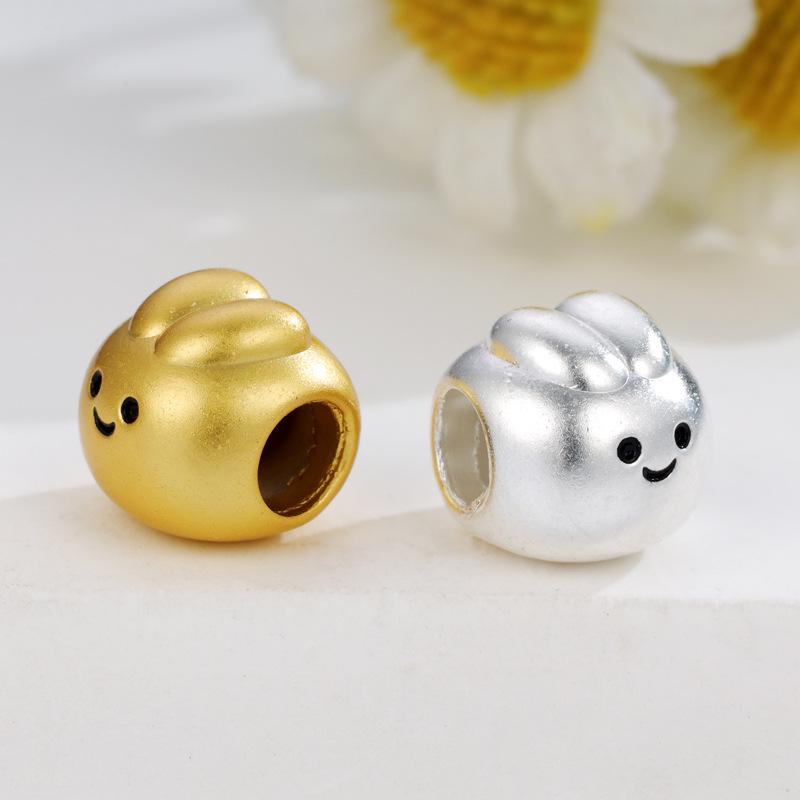Sterling Silver 999 Little Rabbit Steamed Bun Beading Accessories for Handmade Jewelry