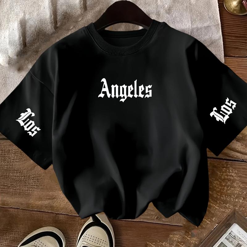 Summer Children's Round Neck Pure Cotton Short-sleeved LOS ANGEL Summer Children's Casual T-shirt Shirt Girls' Fashion Top
