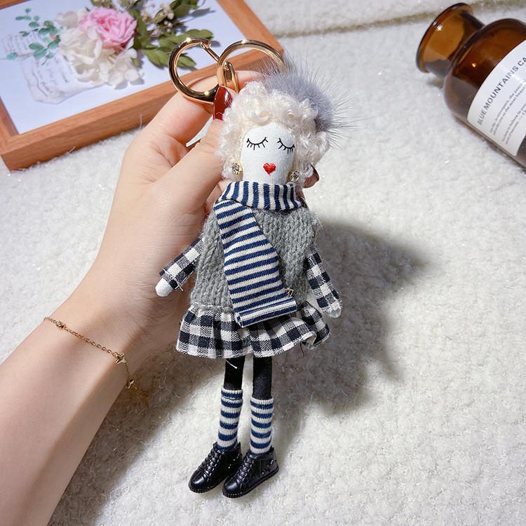 Cute Women Doll Keychain Sweater Dress Bag Pendant Gift Korean Style Durable Cotton Material