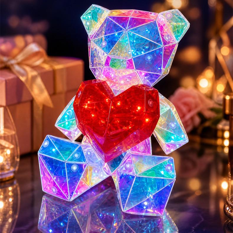 

Iridescent Luminous Hugging Bear Gift Set: Ornament and Doll Collection 13*12*17 cm