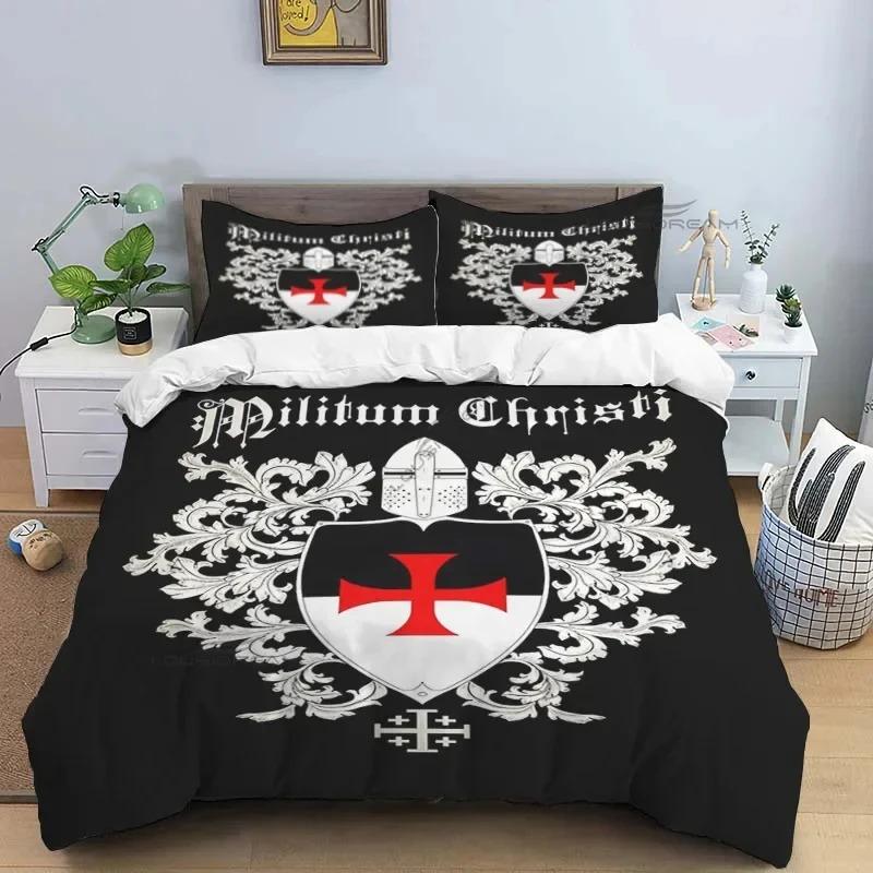 Medieval Knights Templar Patterns Comforter Bedding Set,Duvet Cover Bed Set Quilt Cover Pillowcase,King Bedding Set
