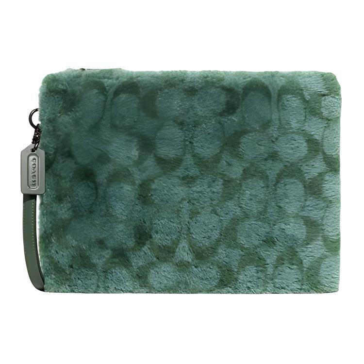 Coach Charter Wool And Glove Tanned Leather Wrist Bag Clutch Large Women's Green CC157-PST