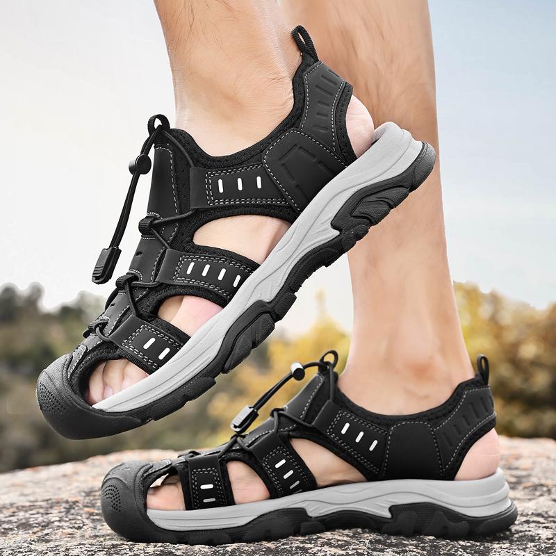 Sandalen Herren Tide Sommer neuer Stil Leder Zehenkappe Outdoor Freizeit Sport hohle Sandalen Strandschuhe