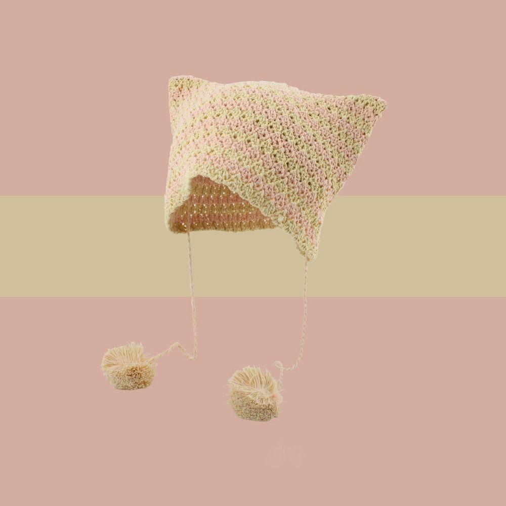 Cute Knitting Striped Devil Ear Casual Cap Japanese Beanie Hat Bonnet Hats Knitted Wool Caps