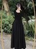 Hepburn-Stil schwarzes Kleid Damen Herbst Langarm Dünn Französisch Dünn Langkleid