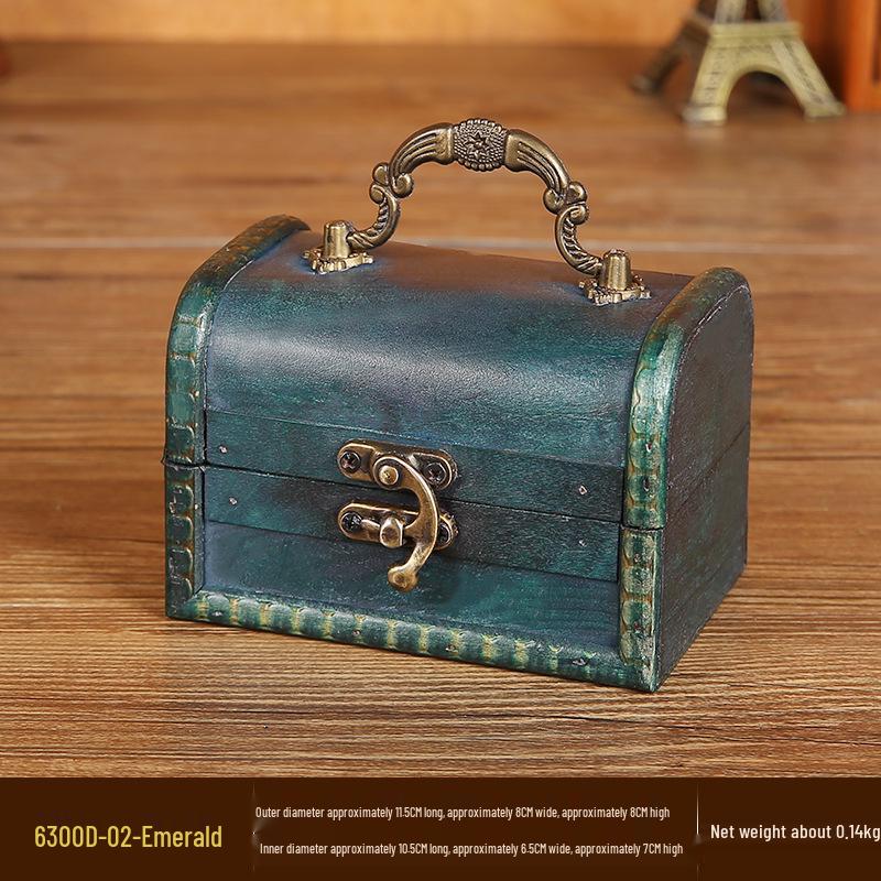 Vintage Wooden Jewelry Box with Combination Lock and Handle for Film Props