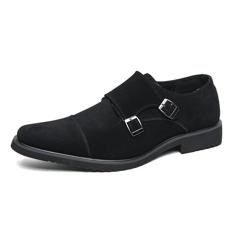 Men's Fashion Black Business Leather Shoes Scrub Double Buckle Dress Professional Leather Shoes Munk Shoes