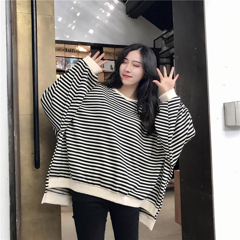2025 Women's Korean Style Color Block Retro Stripe Hoodie - Spring/Autumn Casual Loose Fit