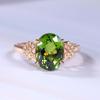 Oval Simulated Emerald Tourmaline Open Ring, 18K Rose Gold-Plated Jewelry for Women