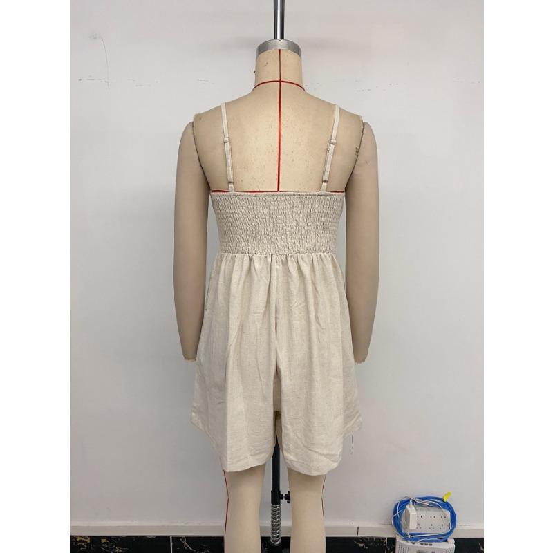 Women's linen jumpsuit cross-border solid color suspender strapless jumpsuit