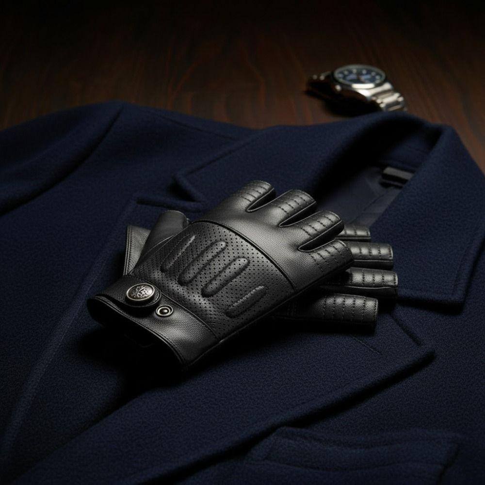Lightweight Design Half Finger Gloves Genuine Leather Gloves  Daily Outdoor Use