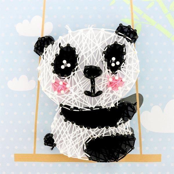 String Art - Panda - 21 X 21 Cm - Black and White - Wall Decoration - Contemporary Design