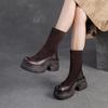 Fashion GKTINOO 2025 Autumn Winter New Retro Mid-calf Boots Genuine Leather Comfortable Thick Soled British Stretch Boots Women's Shoes
