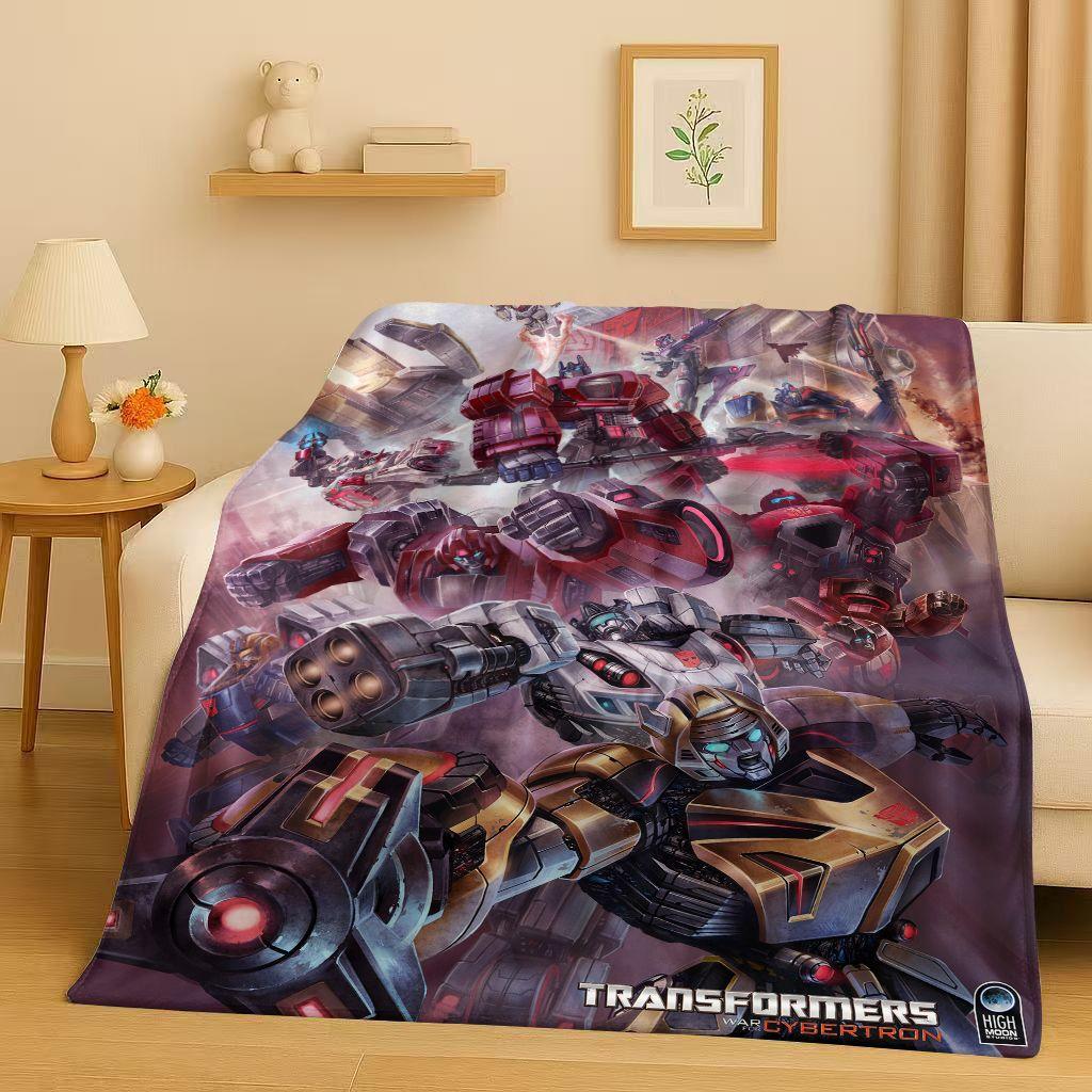 HD Cartoon T-Transformers Optimus Prime Bumblebee Flannel Blanket,Soft Warm Plush Throw for Home Bedroom Bed Sofa Cover Office