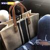 Simple Canvas Stripe Decor Bucket Handbags Women Top Handle Tote Bag Large Capacity Casual Shoulder Crossbody Bags