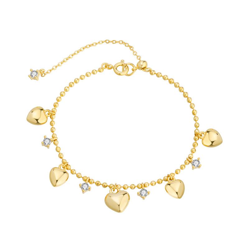 925 Silve Love Heart Anklet for Women Zircon Bead Chain Tassels Sweet Adjustable Jewelry Gift