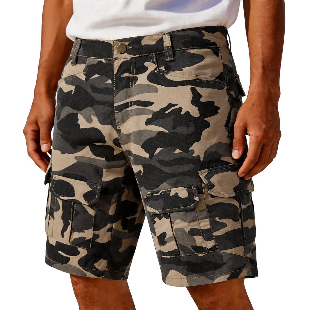 Men's Fit Camouflage Cargo Shorts with Multiple Pockets Button Closure and Durable Stitching for Outdoor Activities