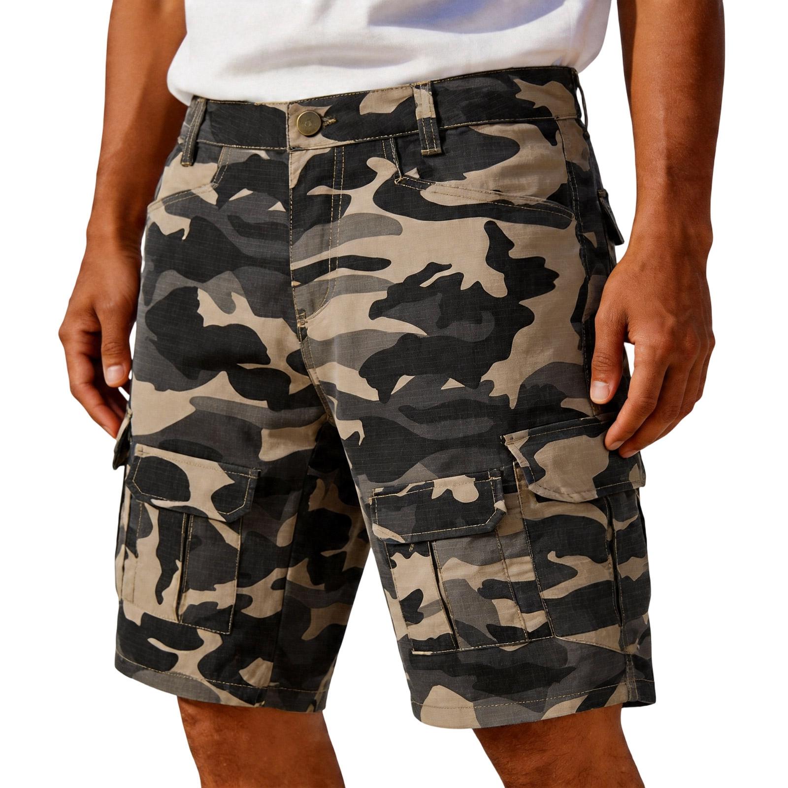 Heima B Heren Relaxed Fit Camouflage Cargo Shorts met Meerdere Zakken en Duurzaam Katoenen Stof voor Buitengebruik XL kaki
