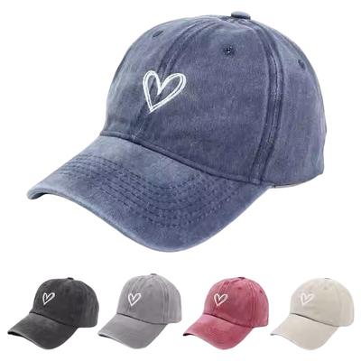 Retro Washed Distressed Love Embroidered Duckbill Cap For Women In Spring And Summer Large Brim Soft Top Baseball Cap Adjustable