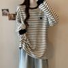 Large Size Striped Long-sleeved T-shirt for Women's Autumn Loose and Versatile and Thin Meat-covering Bottoming Shirt with Inner Top for Women