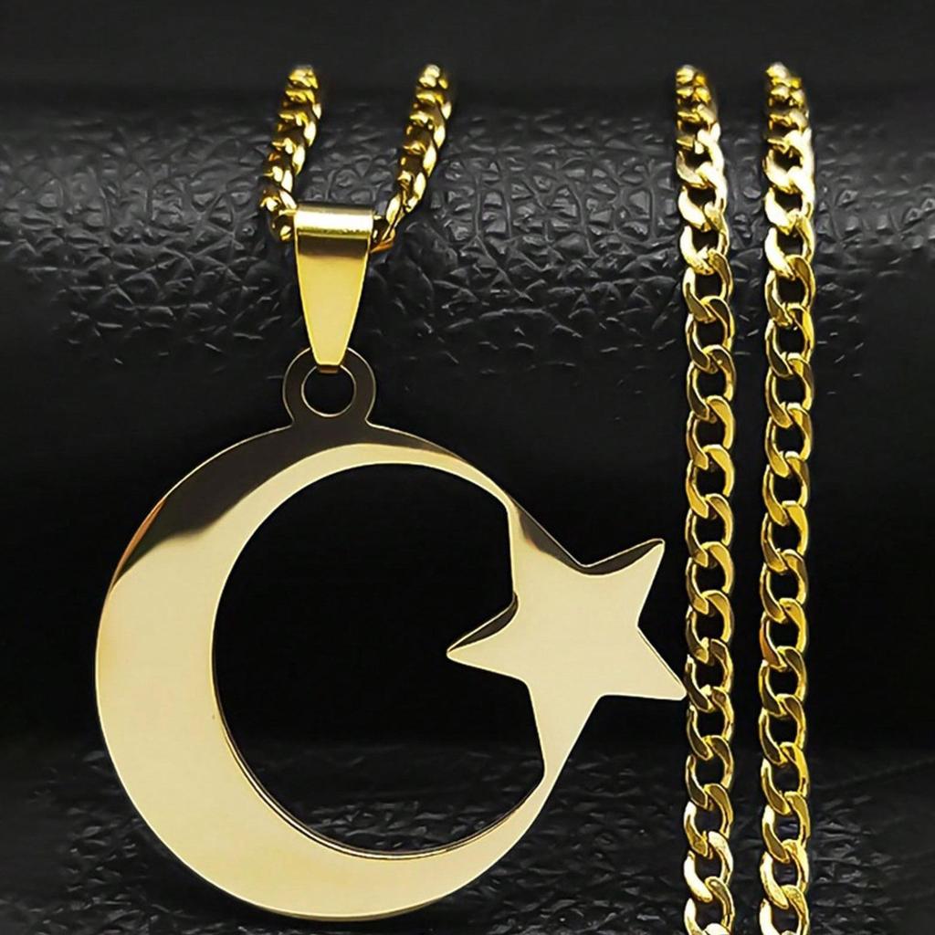 Trendige japanische & koreanische Stern- und Mond-Edelstahl-Choker-Halskette