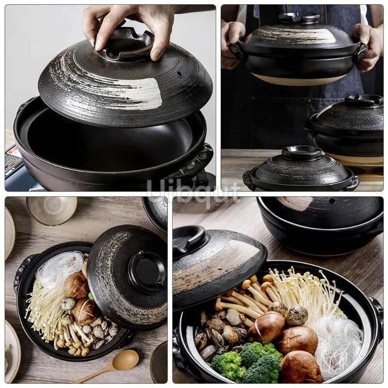 0.9L Ceramic Clay Pot Cooking Casserole soil Japanese Stew Soup Pot With Lid Earthenware Hot Pot Stockpot Dish Pan Cookware