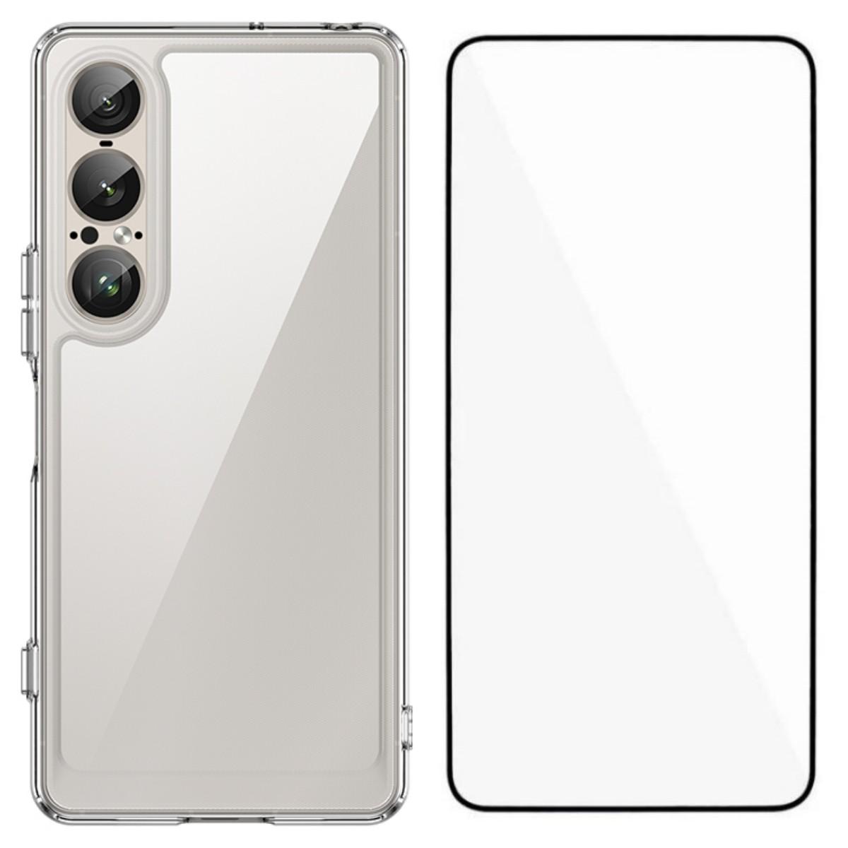 

For Sony Xperia 1 VII Case WANLONFENG MF Series TPU Acrylic Clear Phone Cover with Tempered Glass Film Transparent