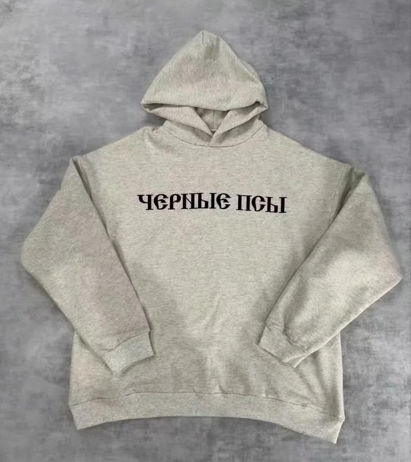 

High Version YZY Russian LOGO Letter Printed Hoodie Men Women Blacck Gray Vintage Hooded Sweatshirt S
