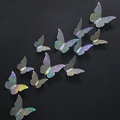 12PCS/Pack DIY Home Decor Wedding Favor Wall Art Hollow Butterflies Decals Mirage Color 3D Fantacy Butterfly Stickers