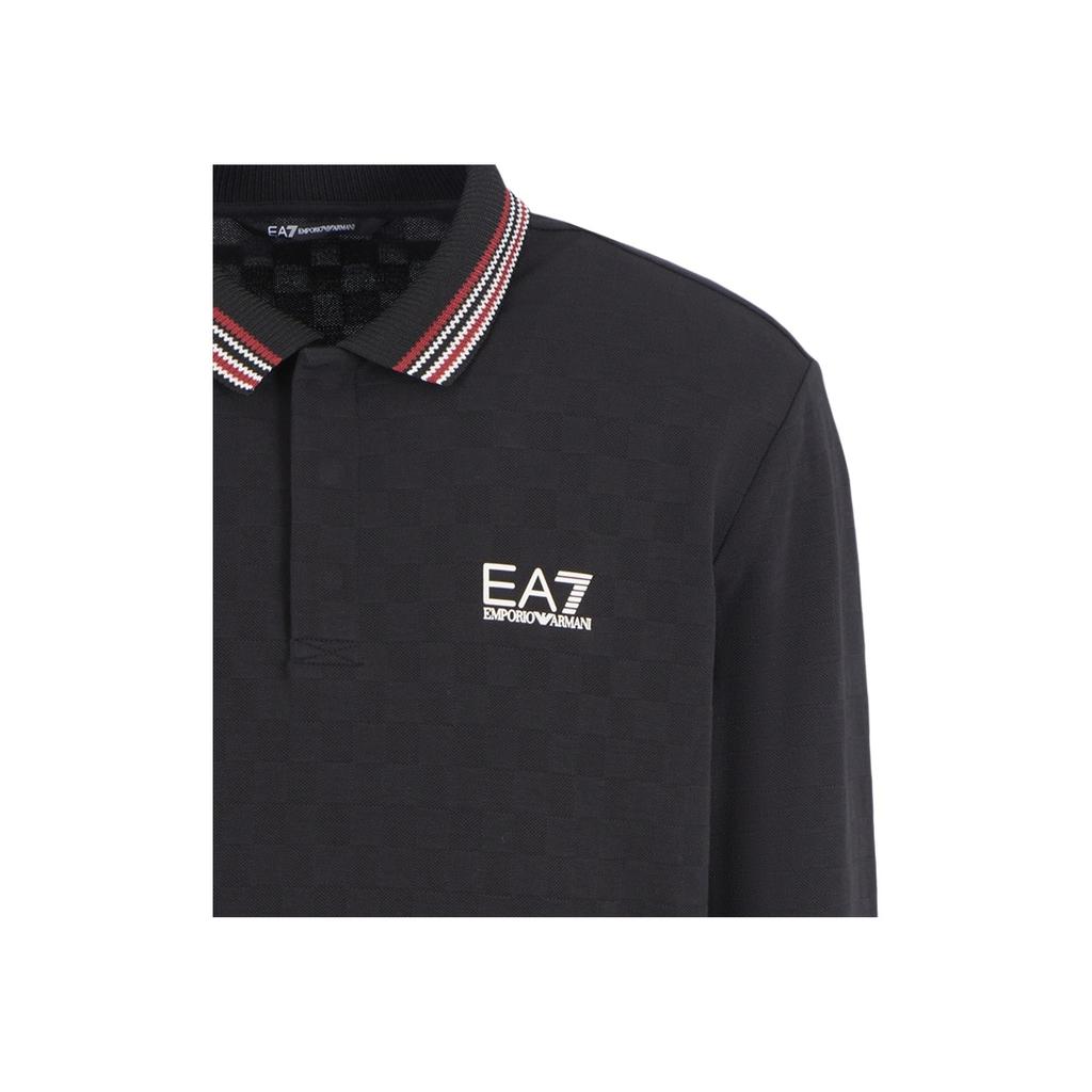 Emporio Armani EA7 SS24 Letter Print Pullover Long Sleeve Polo Shirt Men tops Black 6DPF15-PJZSZ-1200