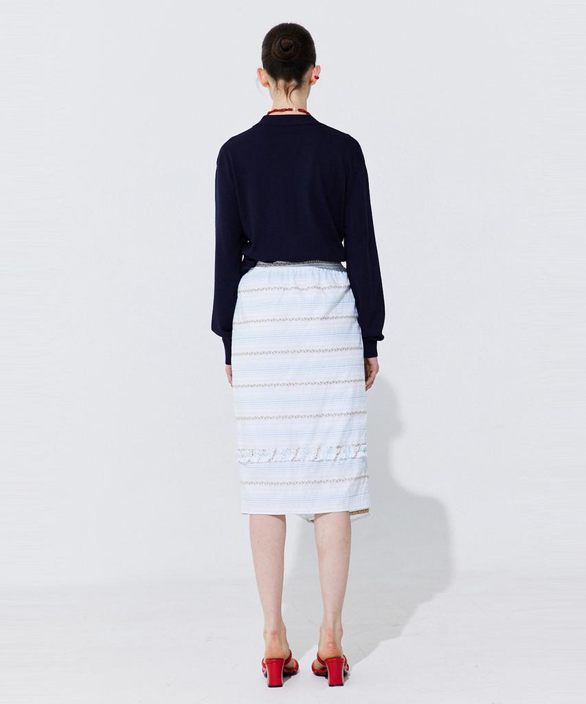 WNDERKAMMER Floral Embroidery Banding Skirt_Light Blue