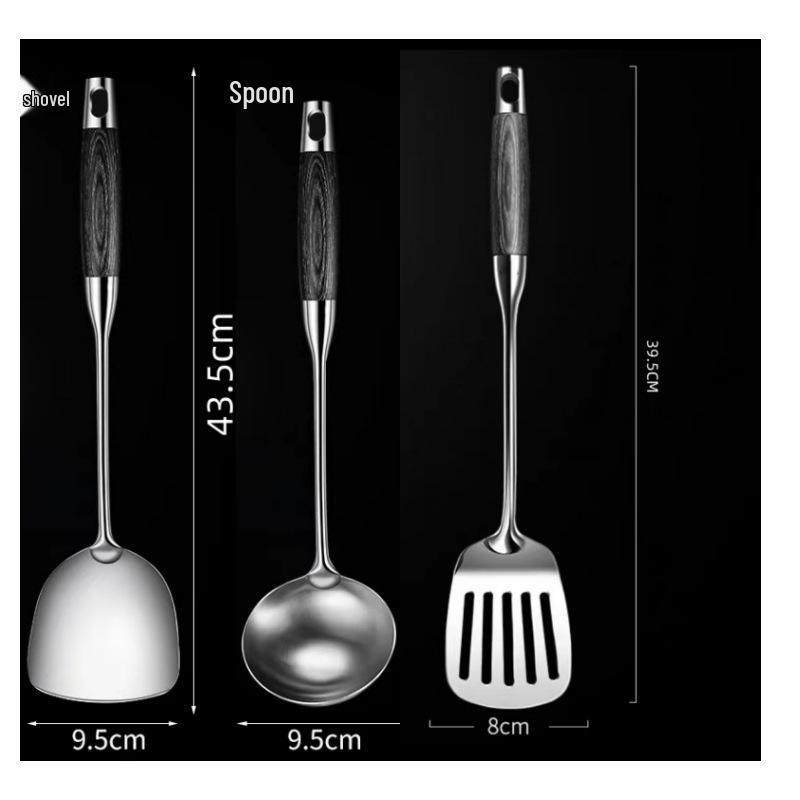Ebony & Stainless Steel Kitchen Utensil Set with Spatula and Ladle