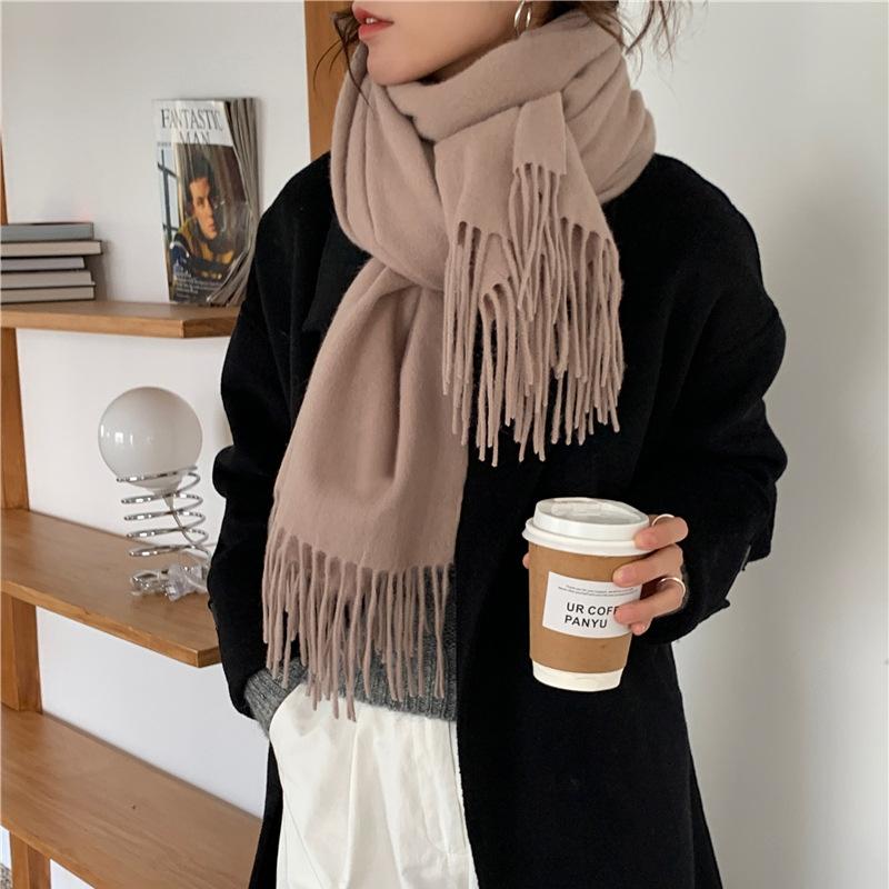 New Fashion Luxury Solid Color Thick Cashmere Winter Warm Scarf Women Pashmina Shawl Wraps Bufanda Female Tassel Scarves