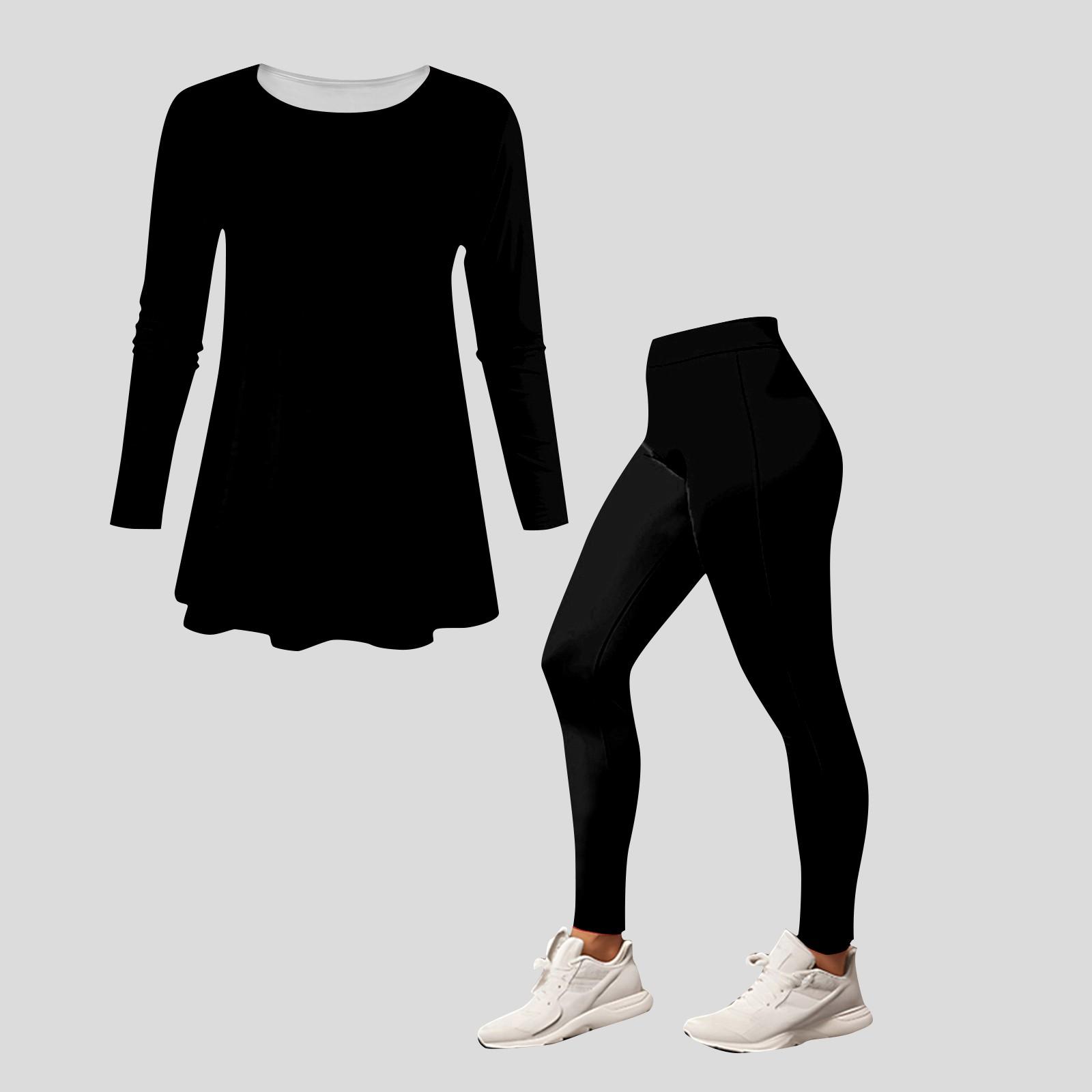 

Женская одежда из 2 предметов, комплекты одежды из двух предметов, топ с длинными рукавами, длинные брюки, облегающий домашний костюм, комплект для йоги L чёрный