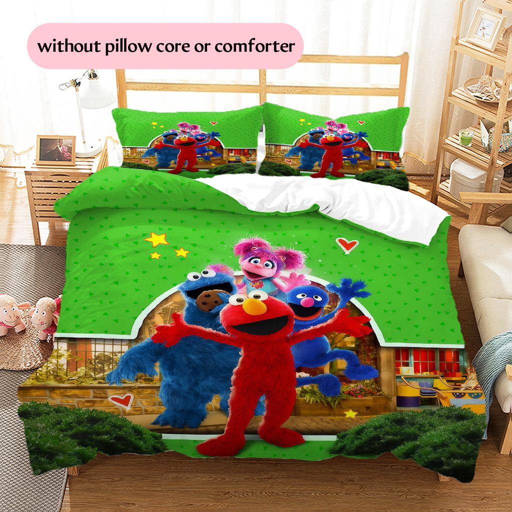 Sesame Street2 Pattern Bedding Quilt Set Home Decoration Gift (1 * duvet cover + 2 * pillowcase without core)