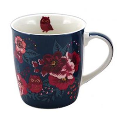 [A1153] - Porcelain Mug 'Osaka' Blue Pink (owl) - 9. 5x8. 5 Cm (32. 5 Cl)