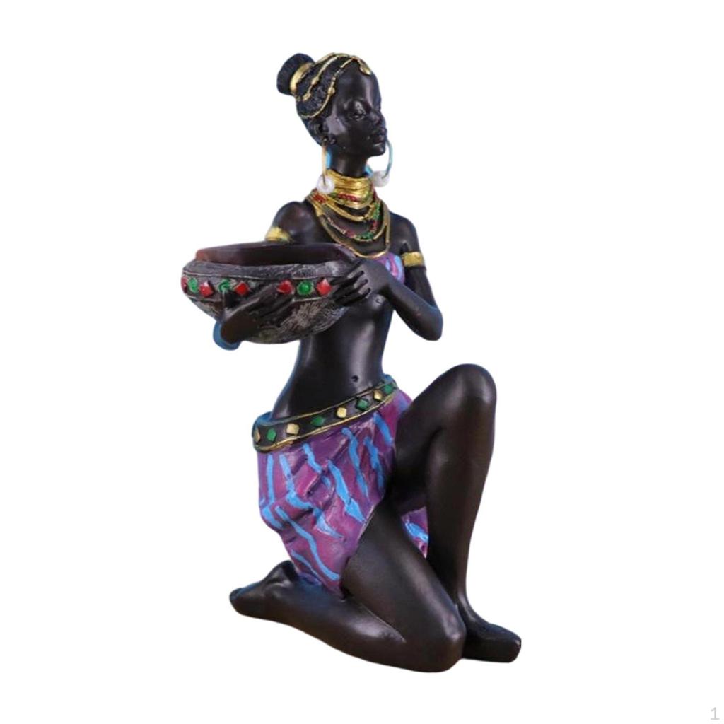 African Sculpture Decorative Figurine Tea Light Candle Holder Tabletop Ornament for Desk Entryway