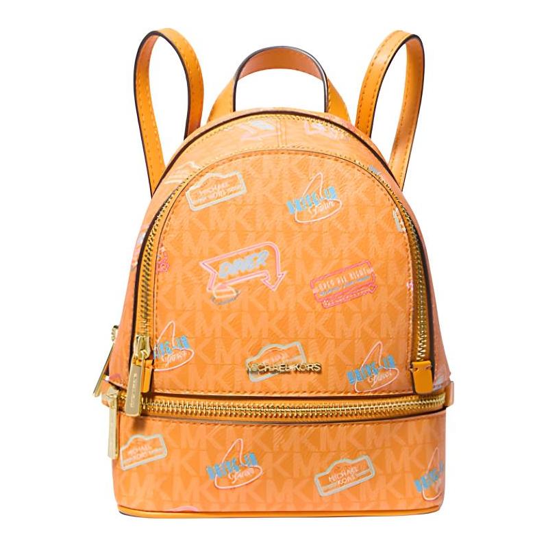 MICHAEL KORS Rhea Printed Signature Logo Canvas Backpack Mini Women s Bright Orange оранжевый