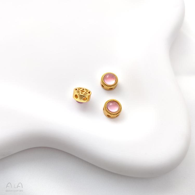 Dull Gold Cat's Eye Stone Spacer Beads with Imitation Jasper for DIY Bracelets and Necklaces