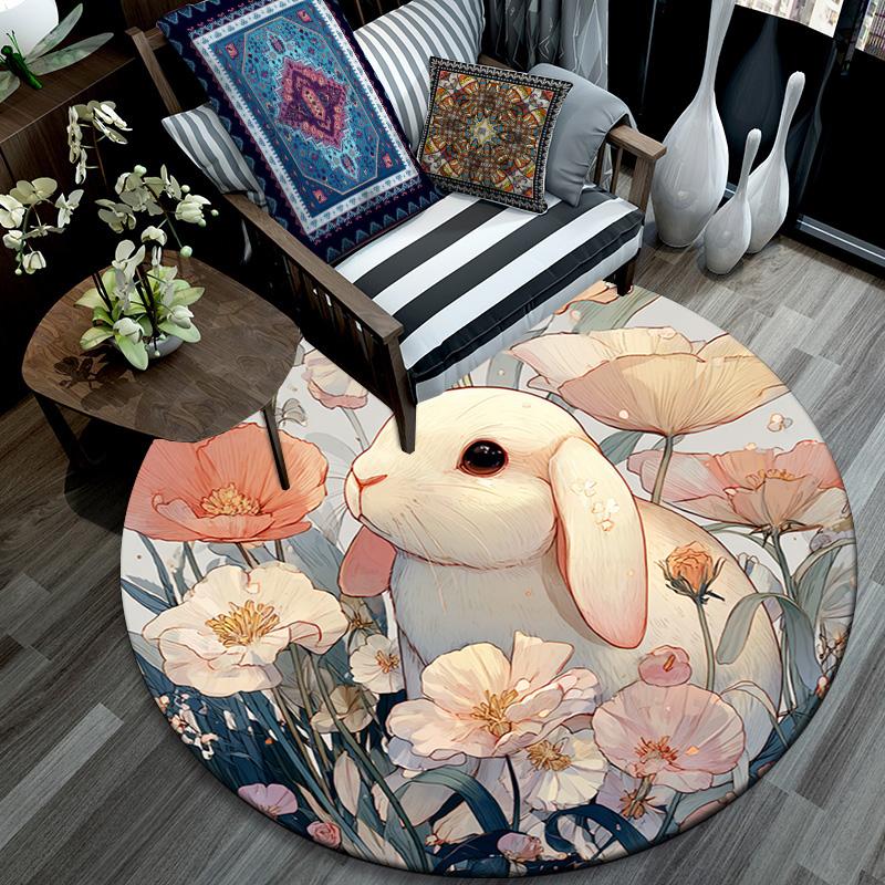 Bunny Round Area Rug,Carpet Rug for Living Room Bedroom Sofa Playroom Decor,Non-slip Floor Mat