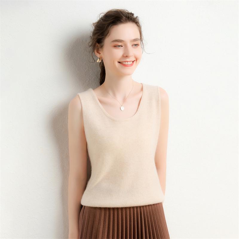Lekasha Women's Cashmere U-Neck Sleeveless Base Layer Top
