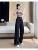 2025 Spring/Summer Women's Jacquard Satin Wide-Leg Pants: High-Waist, Buttoned, Slim-Fit, Casual Trousers.